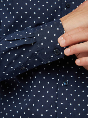 Navy Polka Dot Print Long-Sleeve Shirt