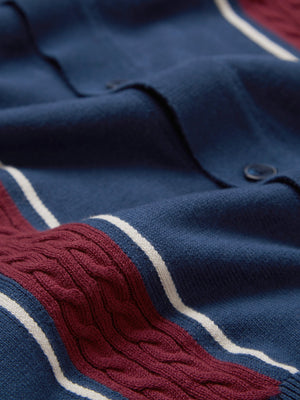 Retro Contrast Stripe Knit Polo - Blue