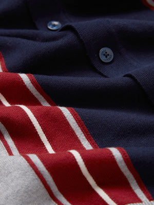Ben Sherman, Long-Sleeve Knit Polo, Men's Sweater Polo, gray, navy, Spring Polo, Collared Sweater Polo, close up fabric