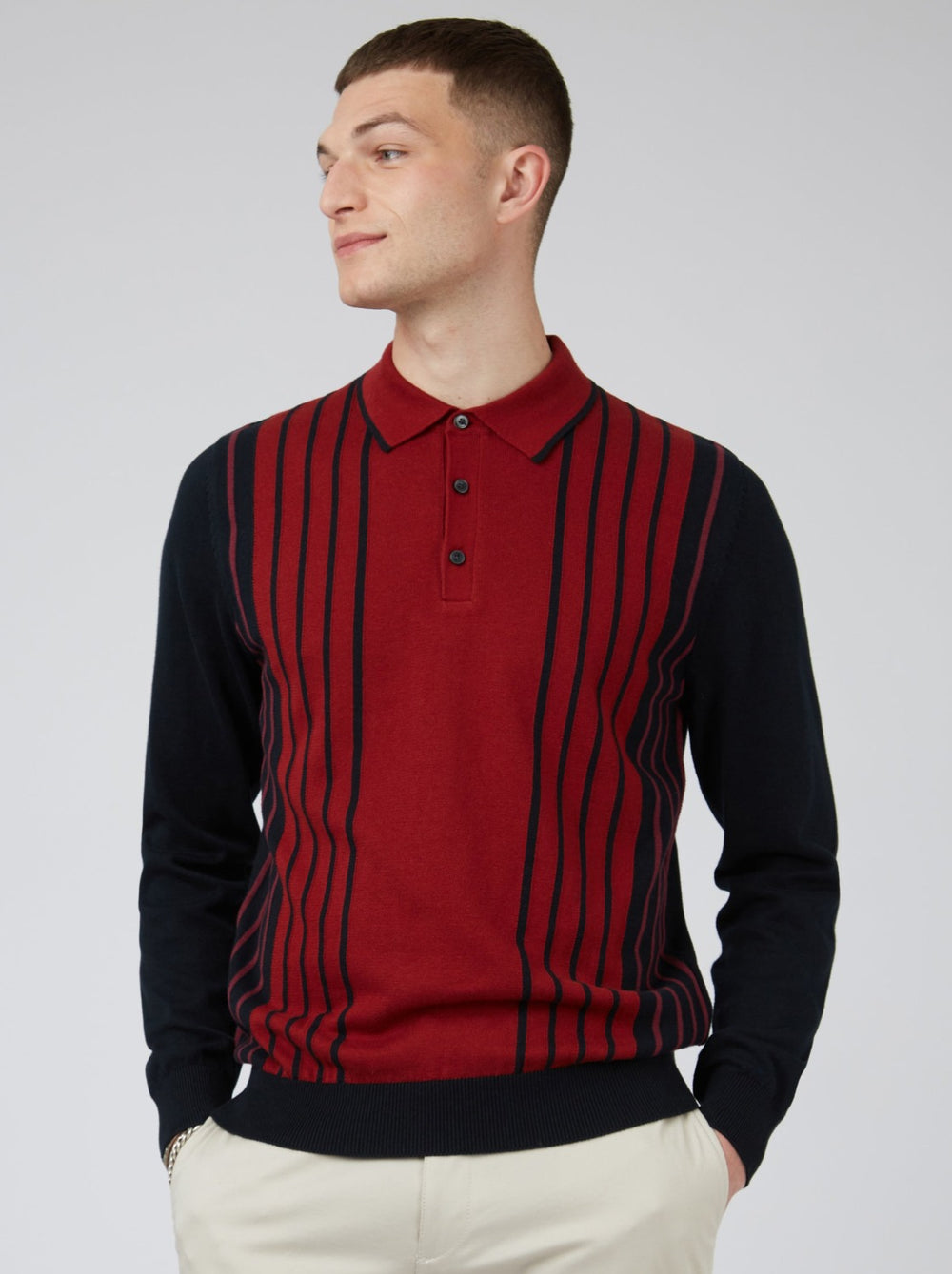 Retro Colorblock Stripe Knit Polo - Red - Ben Sherman