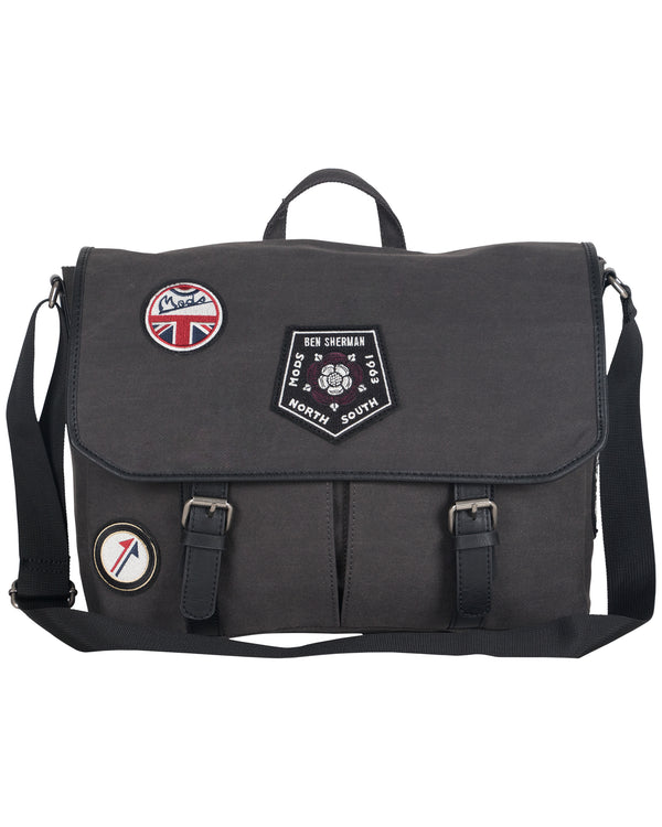 Military Distressed Canvas 15 Computer Case / Messenger Bag - Charcoal