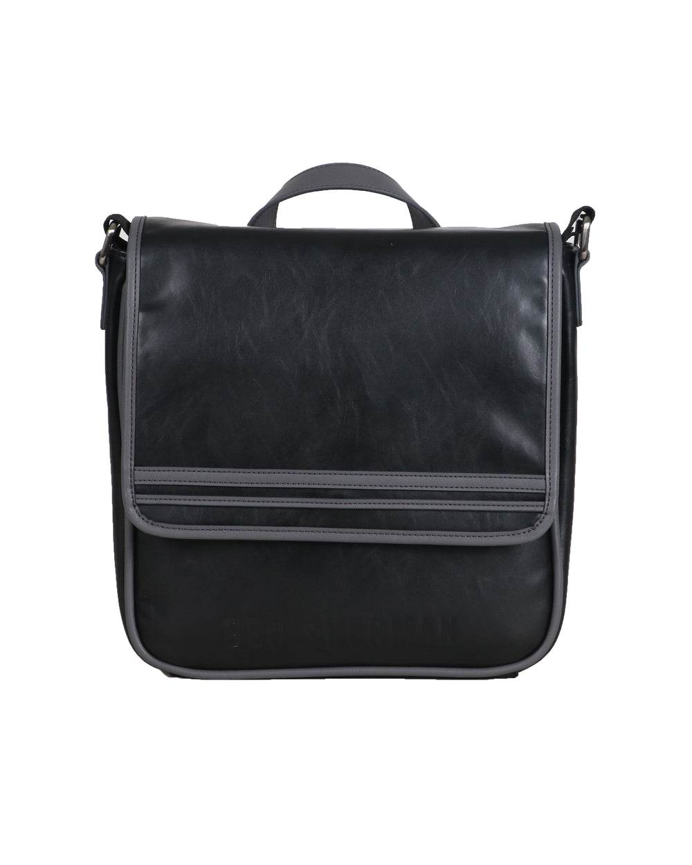Faux Leather Flapover Crossbody Tablet Bag - Black/Charcoal - Ben Sherman