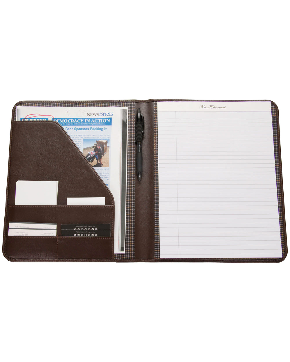 Pebbled Vegan-Leather Open-Style Classic-Size Bifold Writing Pad - Brown