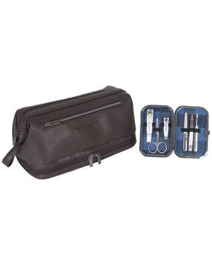 Pebbled Faux-Leather Drop-Bottom Travel Kit 2-Piece
