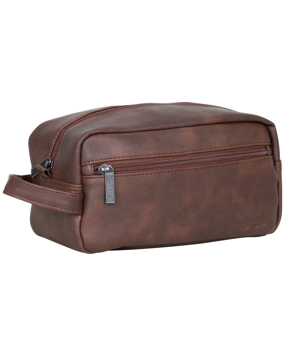 Vegan-Leather Compact Single-Compartment Top-Zip Travel Kit - Brown