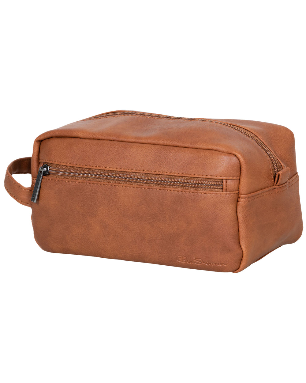 Vegan-Leather Compact Single-Compartment Top-Zip Travel Kit - Cognac