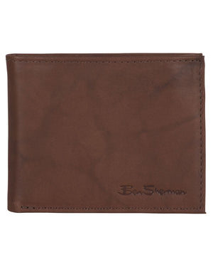 Manchester Marble Crunch Leather Passcase Wallet with Flip-up ID Window - Brown