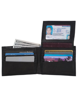 Manchester Marble Crunch Leather Passcase Wallet with Flip-up ID Window - Black