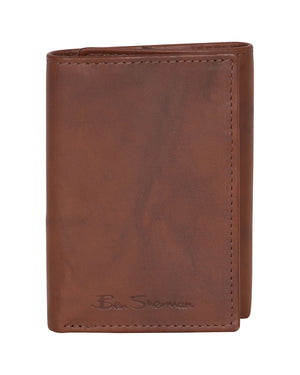 Manchester Full-Grain Cowhide Marble Crunch Leather Trifold Wallet - Cognac
