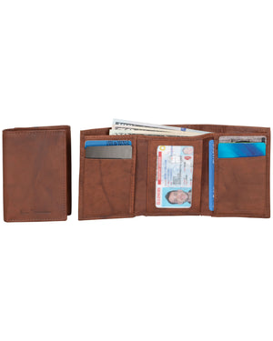 Manchester Full-Grain Cowhide Marble Crunch Leather Trifold Wallet - Cognac