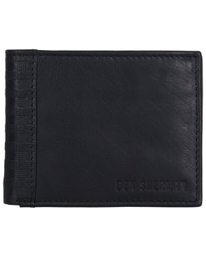 Longford Gingham Debossed Leather Five-Pocket Bifold Wallet - Black
