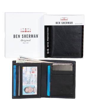 Leather Square Passcase Bifold Wallet - Black