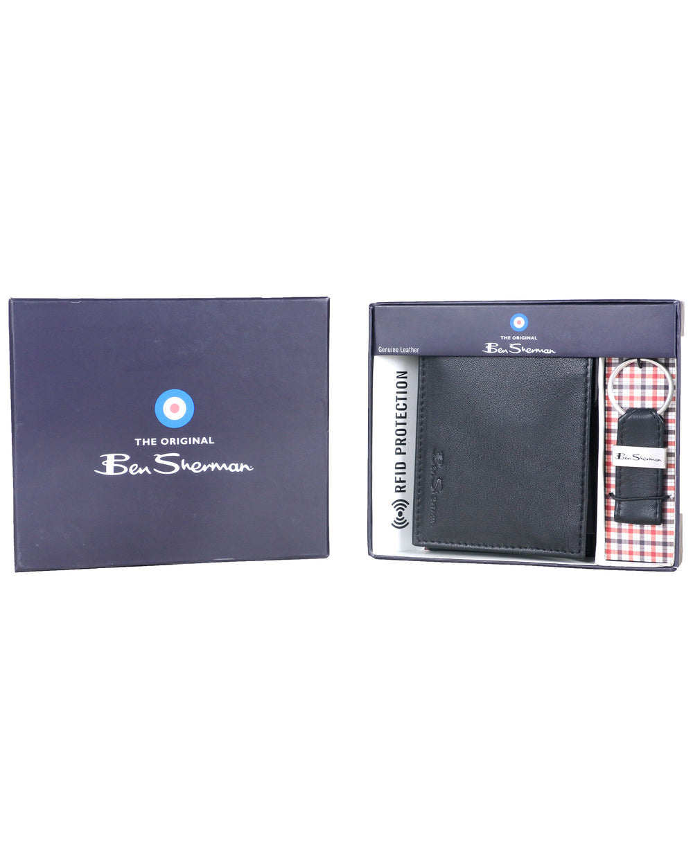 Sheepskin Leather 5-Pocket Wallet & Key Fob Set - Black