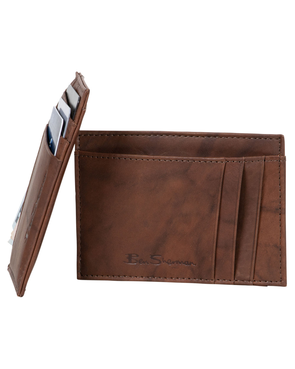 Manchester Marble Crunch Leather Slim Card Case - Brown