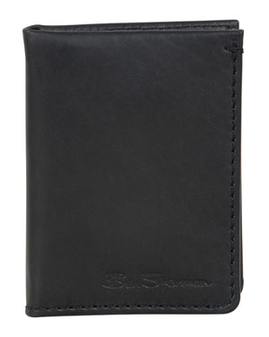 Manchester Marble Crunch Leather Slim Bifold Card Wallet - Black