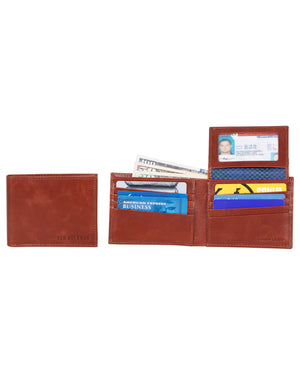 Romford Crunch Leather Billfold Wallet with Flip-Up Case - Cognac