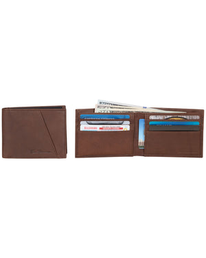 Manchester Full-Grain Cowhide Marble Crunch Leather Slim Bifold Wallet - Brown