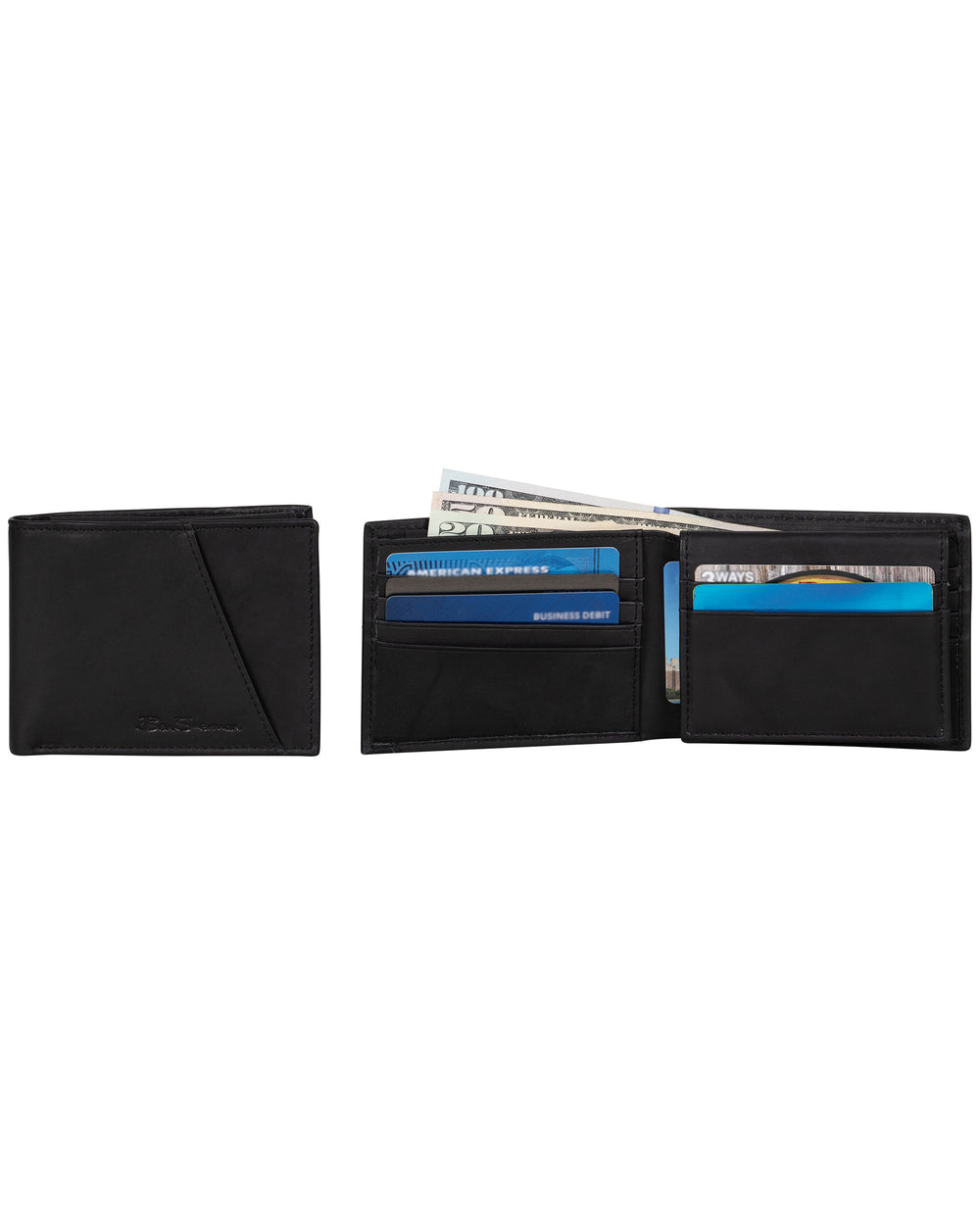 Manchester Full-Grain Cowhide Marble Crunch Leather Bifold Passcase Wallet - Black