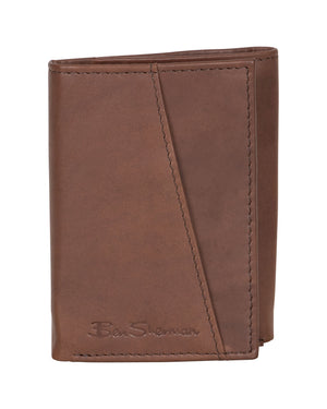 Manchester Full-Grain Cowhide Marble Crunch Leather Trifold Wallet - Brown