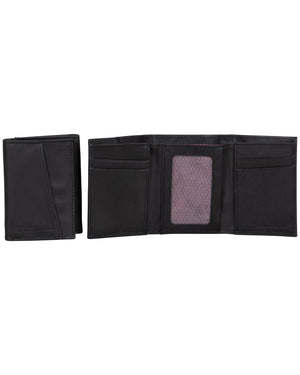 Manchester Full-Grain Cowhide Marble Crunch Leather Trifold Wallet - Black