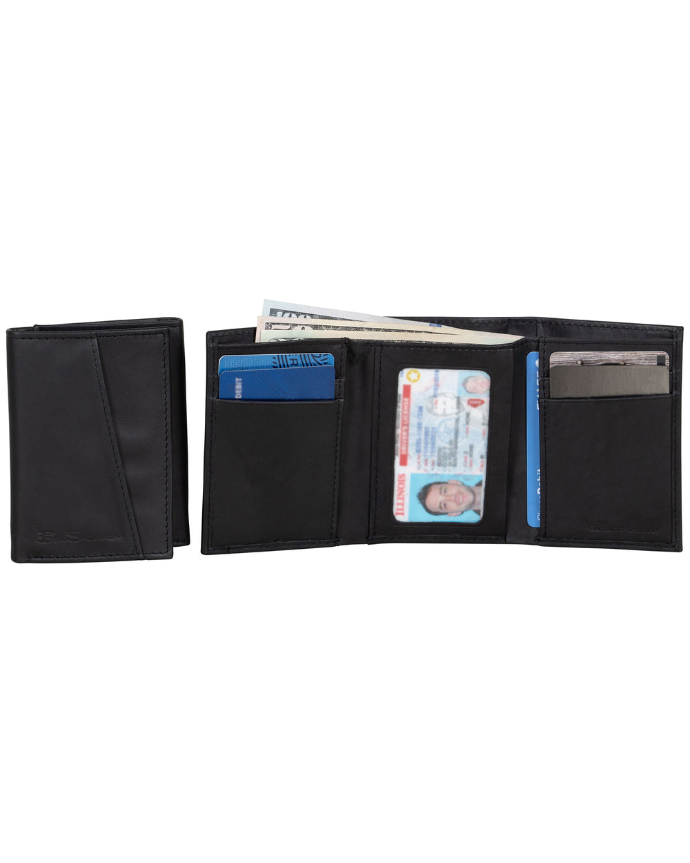 Manchester Full-Grain Cowhide Marble Crunch Leather Trifold Wallet - Black