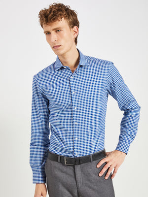 Pinpoint Check Slim Fit Dress Shirt - Teal/Blue