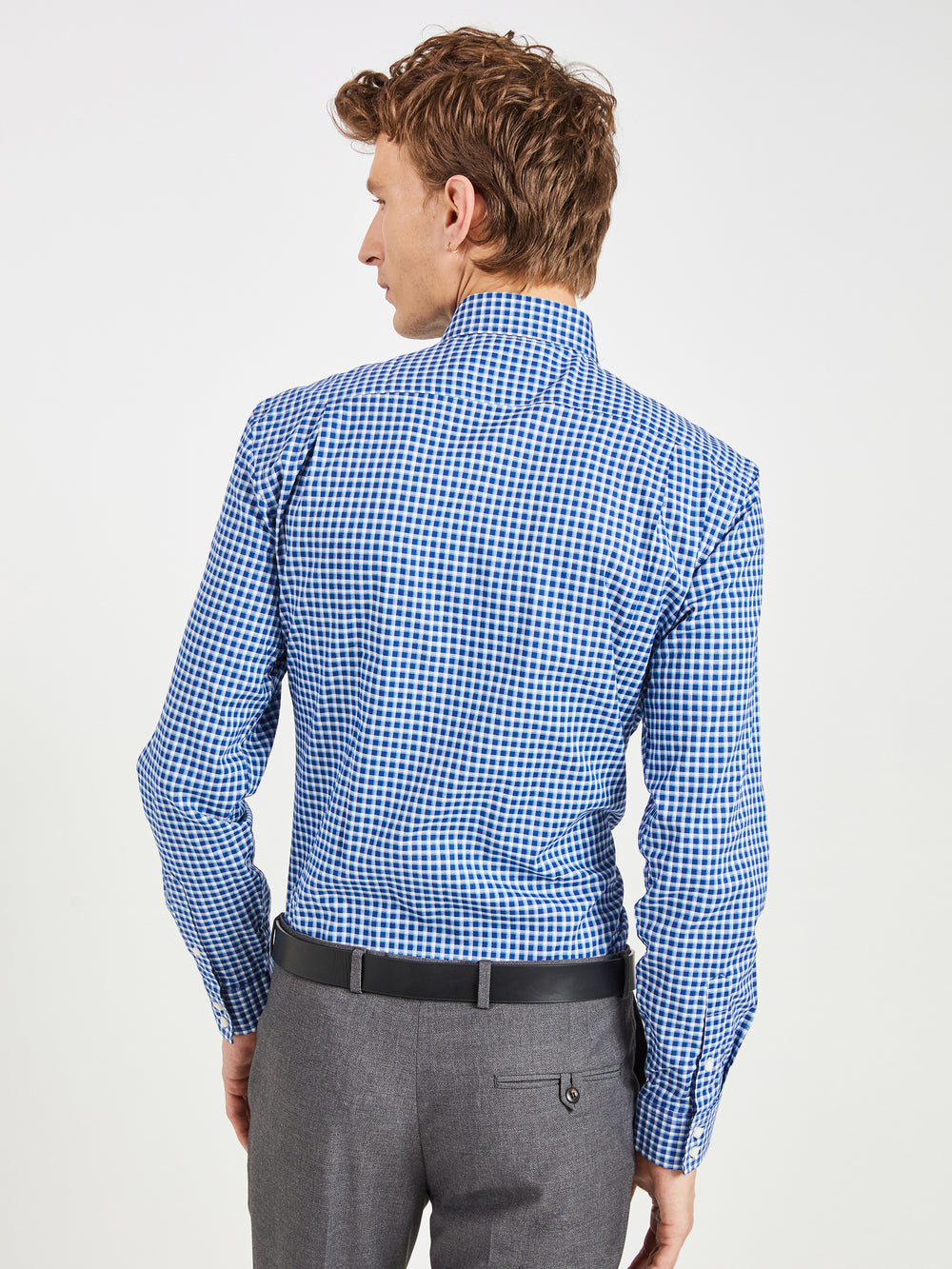 Pinpoint Check Slim Fit Dress Shirt - Teal/Blue