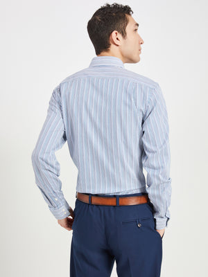 Sateen Stripe Slim Fit Dress Shirt - Teal/Blue