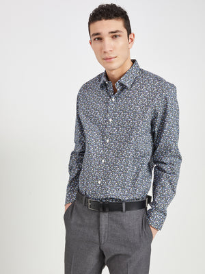 Grey & Blue Skinny Fit Dress Shirt - Multi