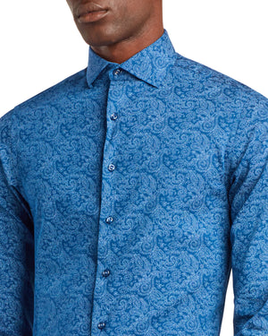 Paisley Print Slim Fit Dress Shirt - Blue