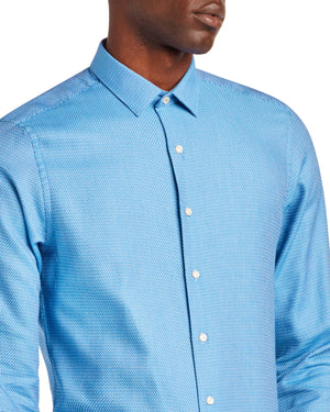 Textured Unsolid Solid Skinny Fit Dress Shirt - Blue