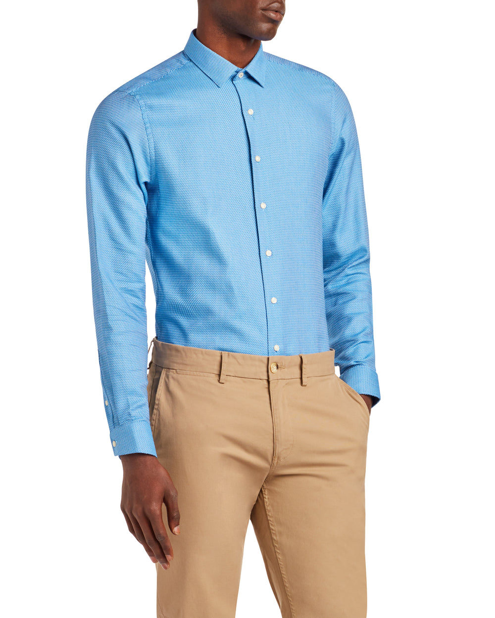 Textured Unsolid Solid Skinny Fit Dress Shirt - Blue