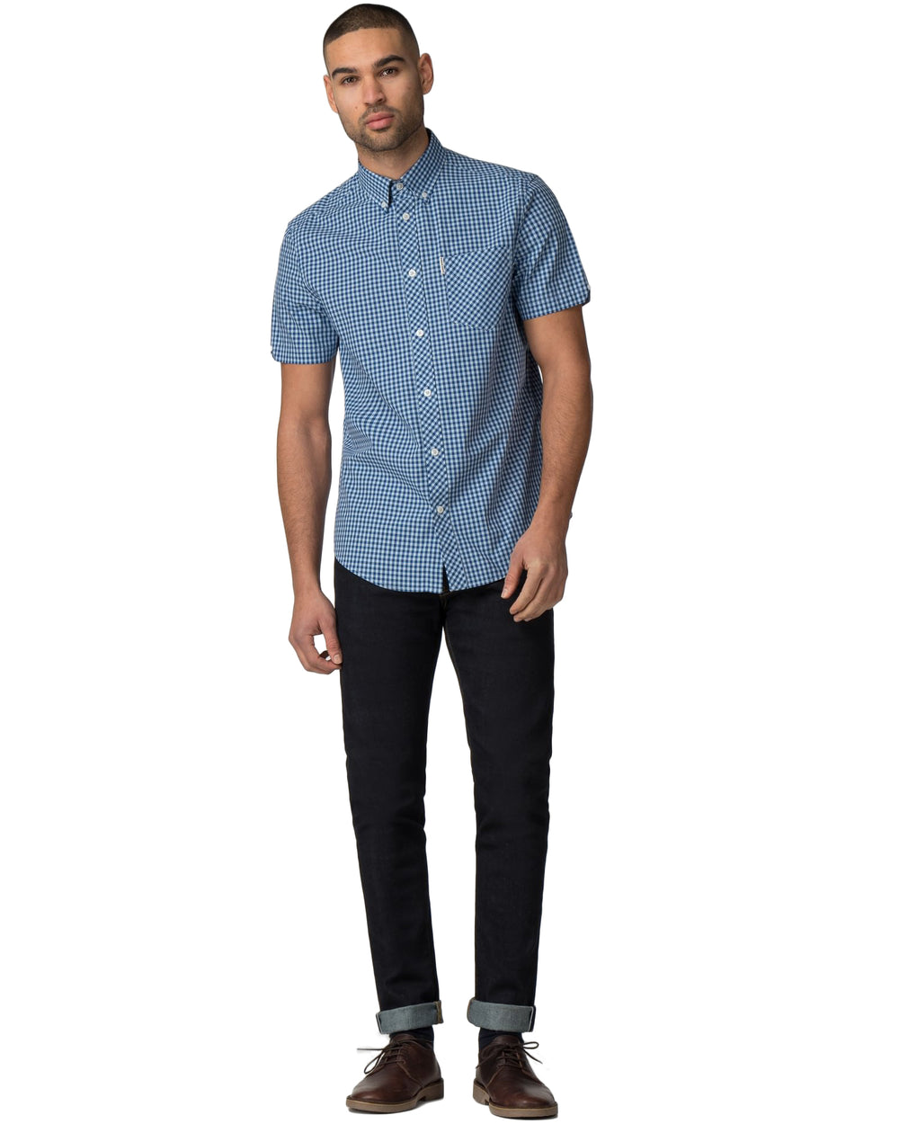 Short-Sleeve Gingham Shirt - Sky Blue