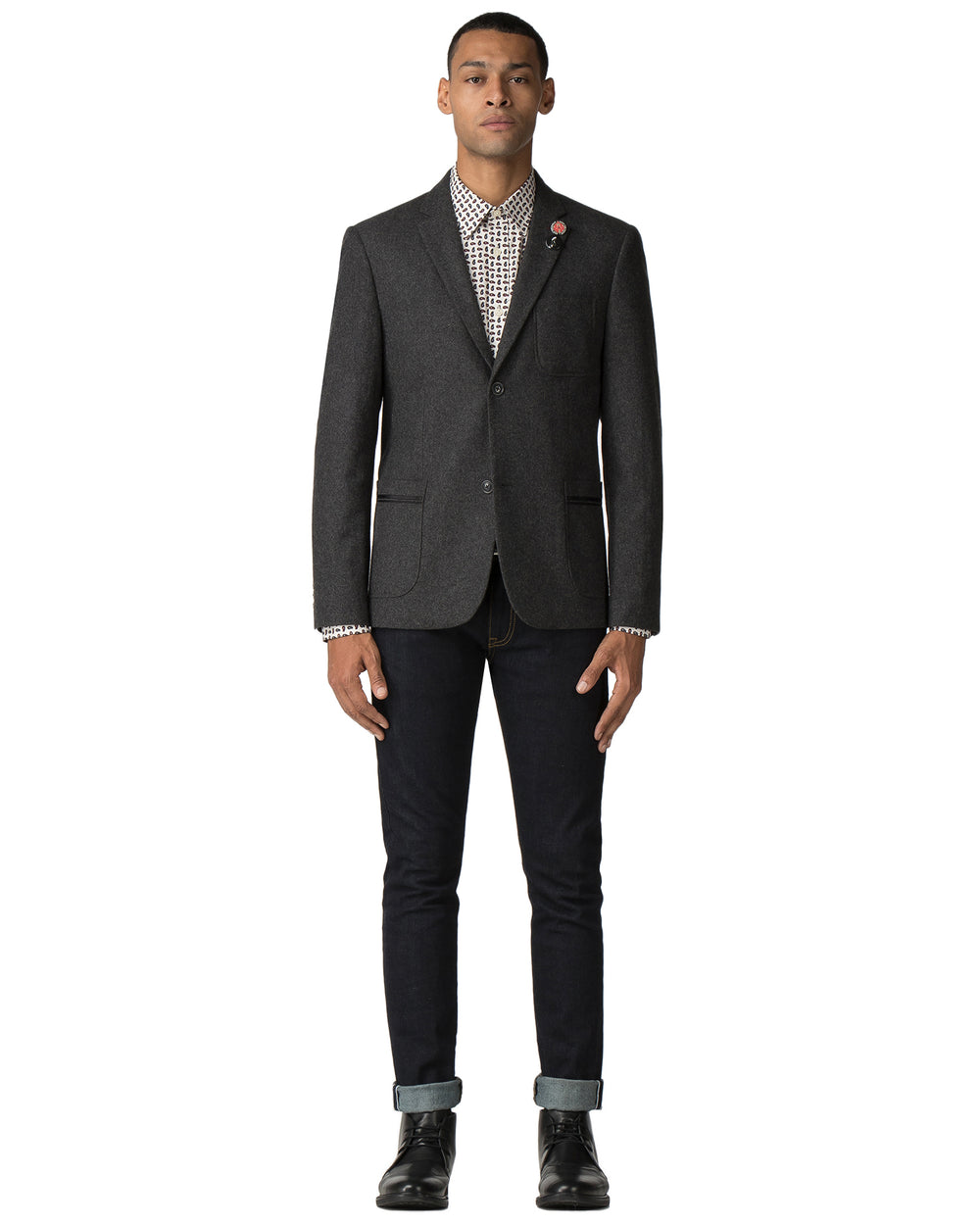 Tipped Flannel Blazer - Charcoal