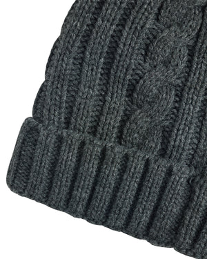 Cable Knit Rib Toque Beanie Hat with Plush Lining - Charcoal