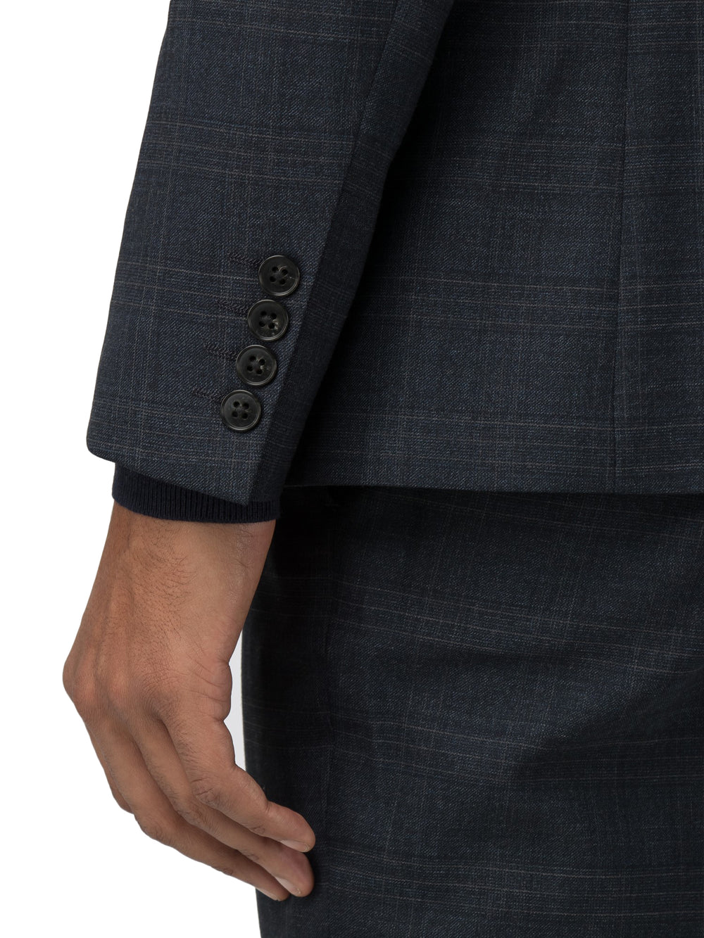 Textured Check Stretch Camden Fit Suit Jacket - Navy