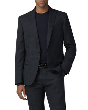 Textured Check Stretch Camden Fit Suit Jacket - Navy