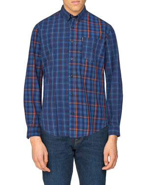 Long-Sleeve Mixed Check Shirt - Navy Blazer