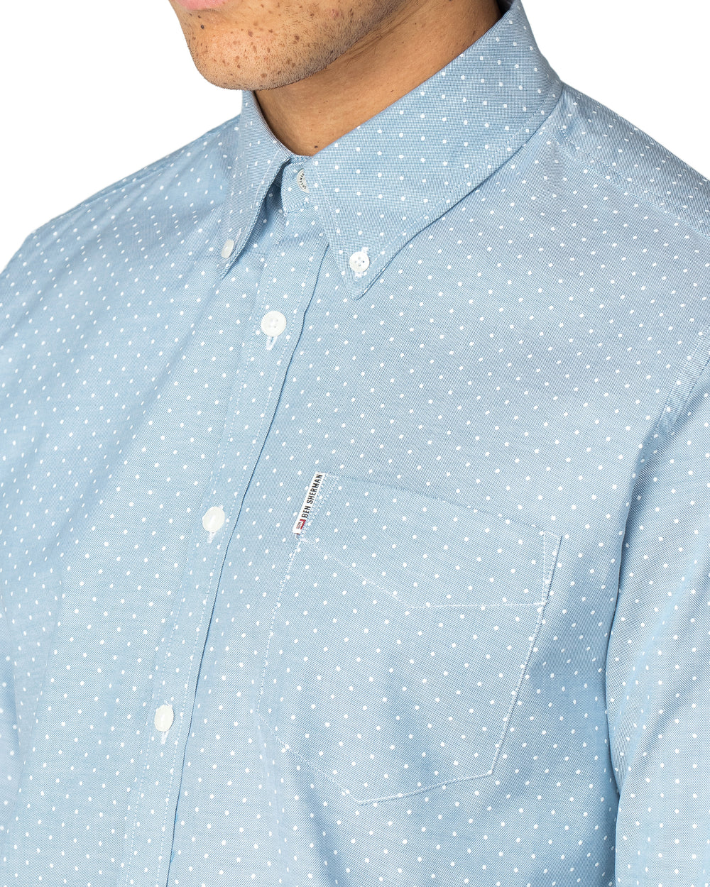 Long-Sleeve Polka Dot Oxford Shirt - Sky