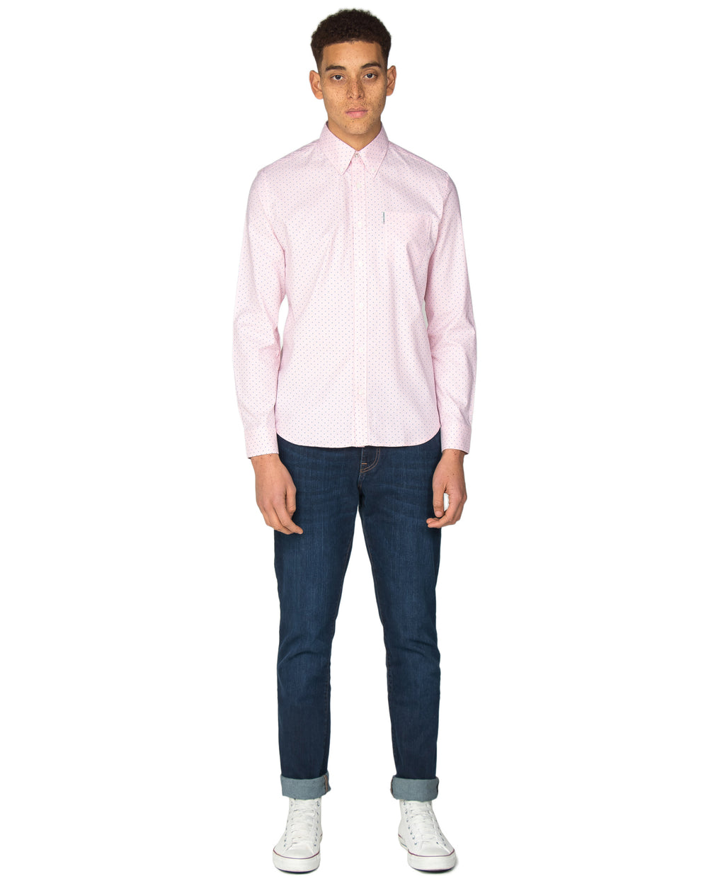 Long-Sleeve Polka Dot Oxford Shirt - Pink