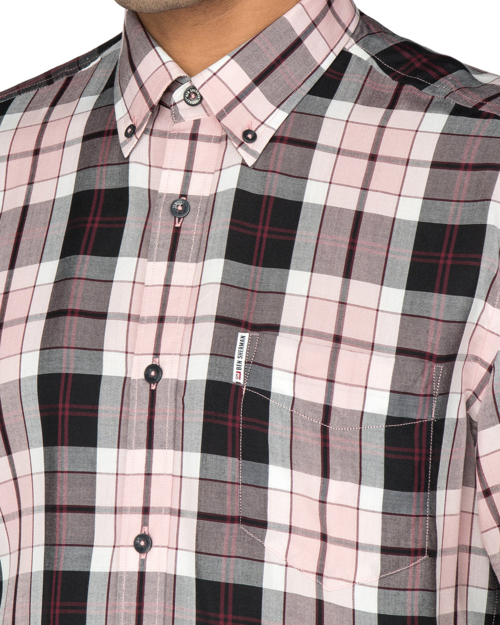Short-Sleeve Viscose Check Shirt - Pink