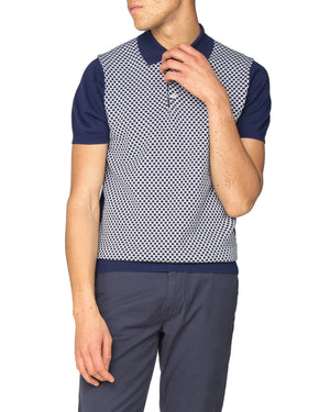 Micro-Geo Knit Polo Shirt - Navy