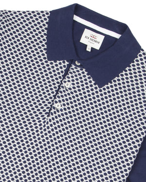 Micro-Geo Knit Polo Shirt - Navy