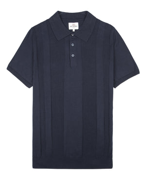 Textured Stripe Front Polo Shirt - Dark Navy