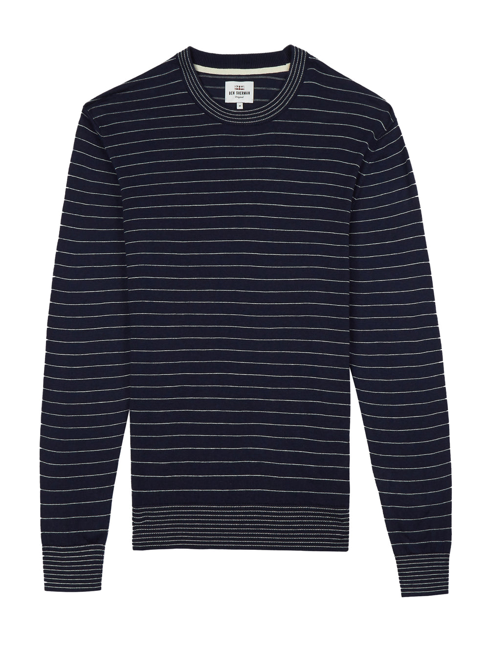 Fine Stripe Knit Crewneck Sweater - Dark Navy