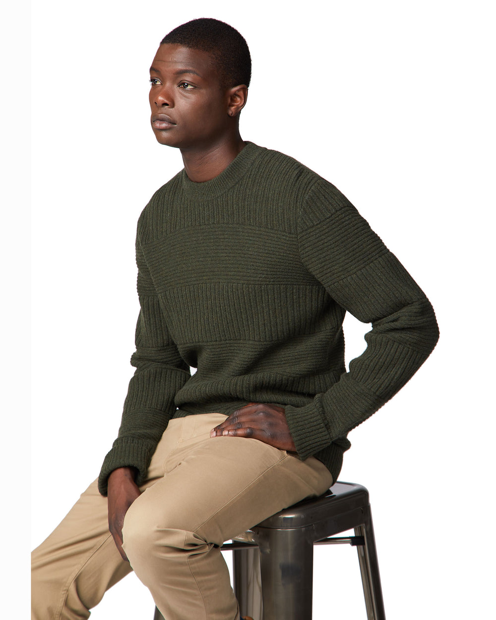 Heavy Mixed-Stitch Crewneck Sweater - Forest