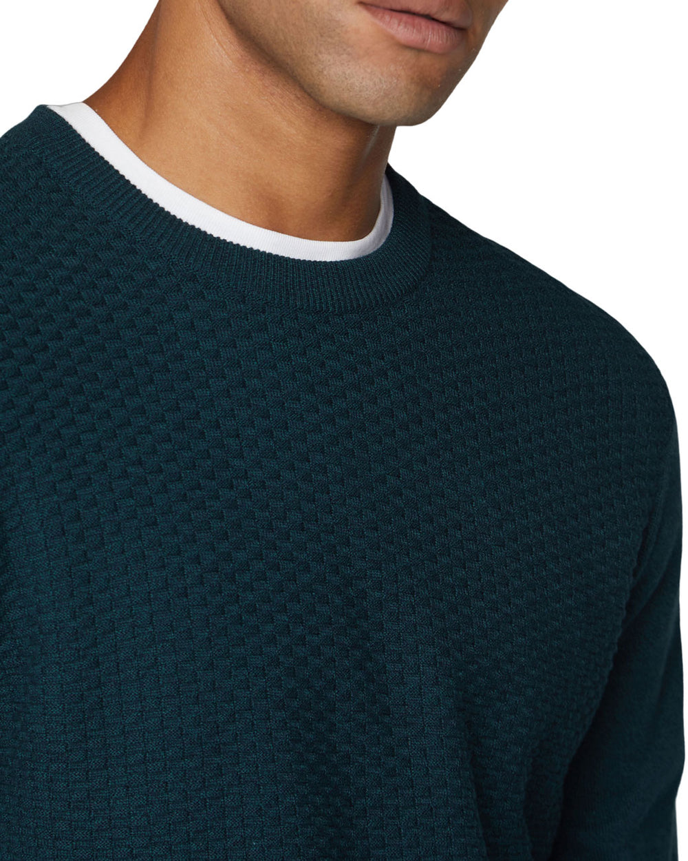 Textured Knit Crewneck Sweater - Trekking Green