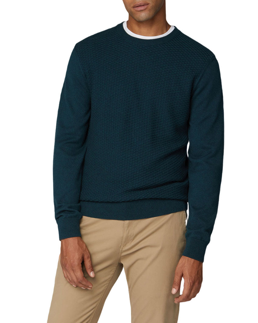 Textured Knit Crewneck Sweater - Trekking Green