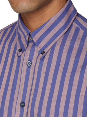 Short Sleeve Vertical Slub Stripe Shirt - Cobalt