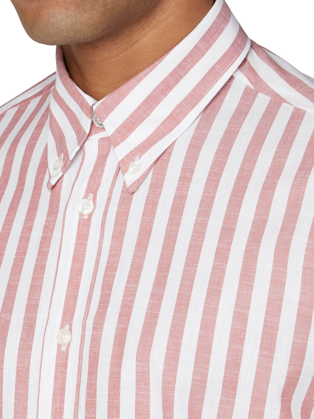 Short Sleeve Vertical Slub Stripe Shirt - Cerise